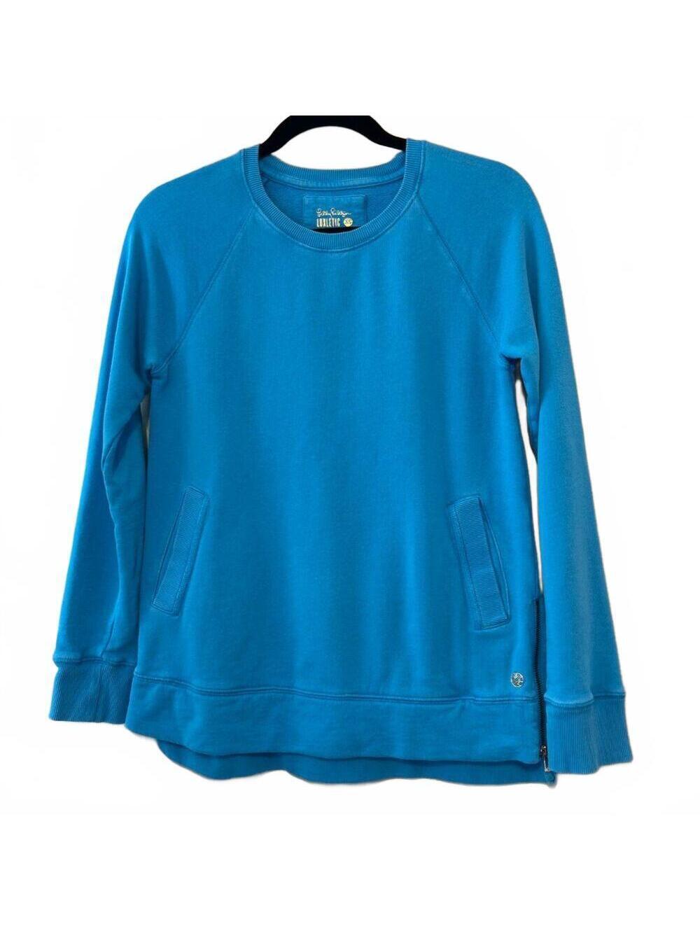 Lilly Pulitzer Luxletic Beach Comber Pullover Blue Cotton Sweatshirt XS